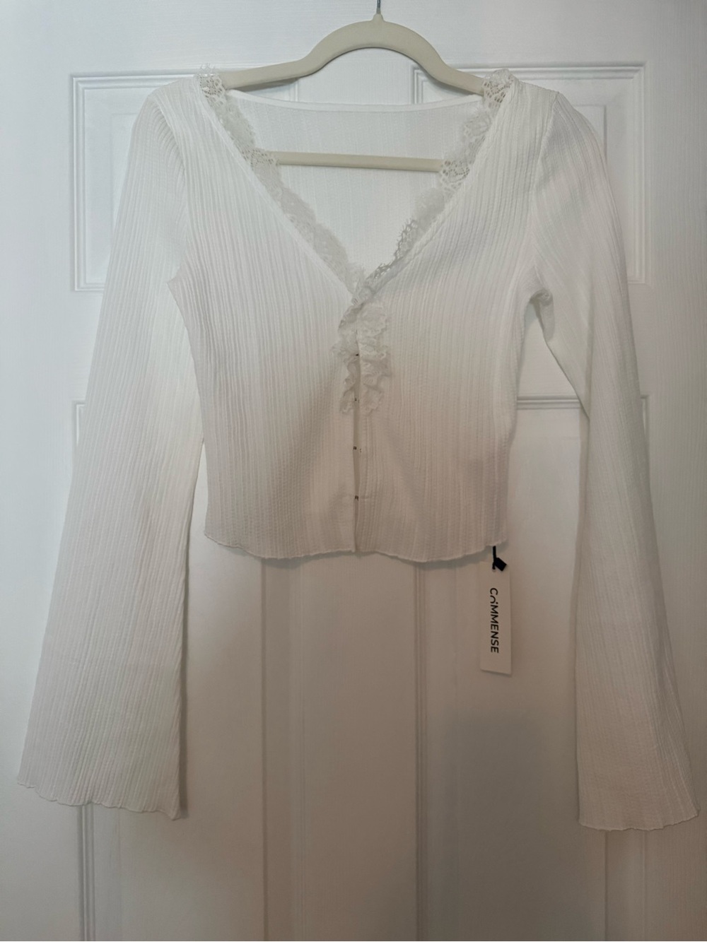 Commense White Ribbed Knit Top / Cardigan Size XS NWT